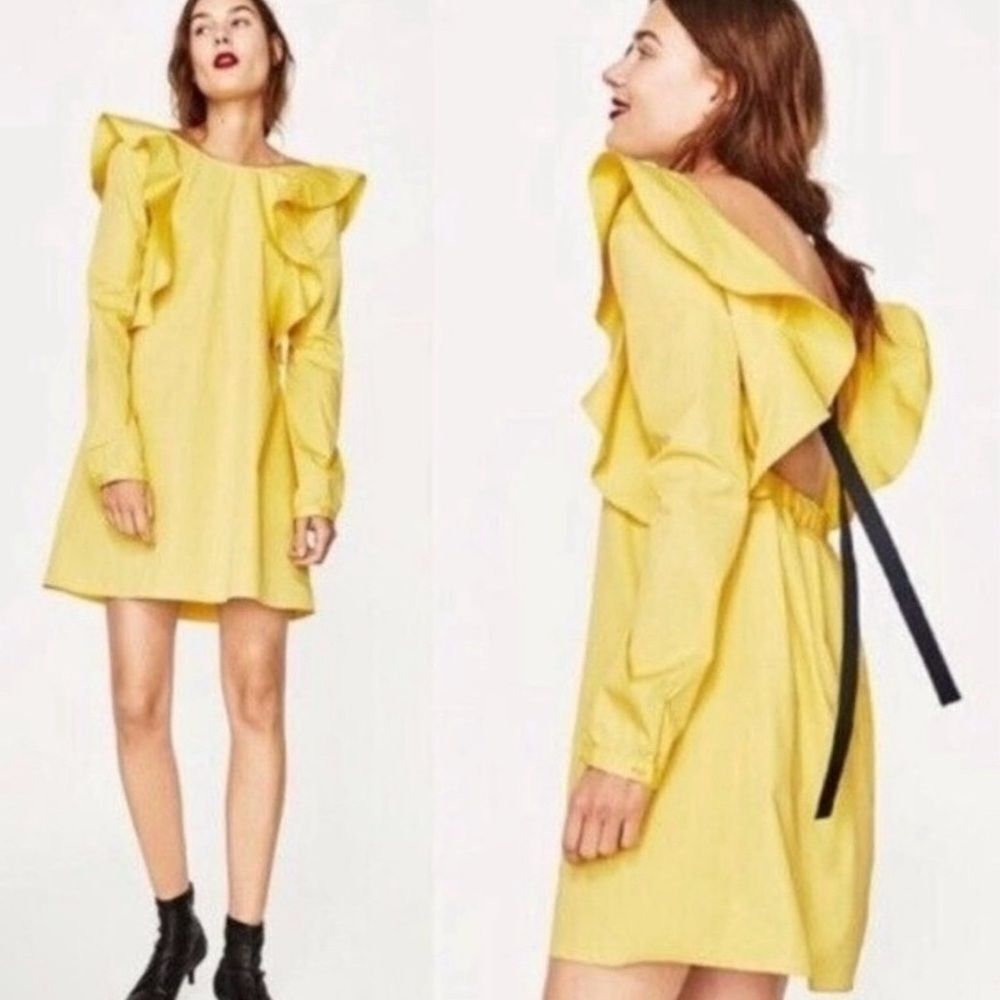 Zara Yellow Backless Ruffle Dress, S